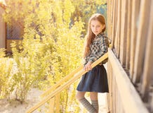 Beautiful Little Girl On Stairs Of Wooden House Stock Images
