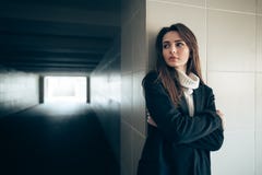 Beautiful lonely woman in a subway tunnel royalty free stock photography Beautiful lonely woman in a subway tunnel royalty free stock photography