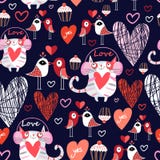 Beautiful Pattern Lovers Cats And Birds Stock Photography