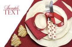 Beautiful Red Theme Festive Christmas Dining Table Place Setting Royalty Free Stock Photos