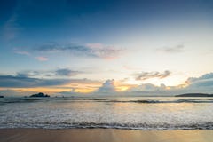 Beautiful Sea Waves Pour Into The Sandy Beach Sunset Beautiful Sea Waves Pour Into The Sandy Beach Sunset