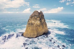 Beautiful Seascape With Big Stone On Papuma Beach Royalty Free Stock Photo