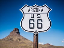 Beautiful Shot Of U.S. Route 66 In Arizona, USA With A Clear Blue Sky Background Royalty Free Stock Photography