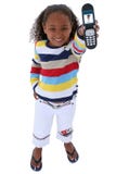 Beautiful Six Year Old With Cellphone Over White