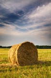 Beautiful Stubble Field With Hay Bales By Summer. Royalty Free Stock Image