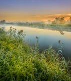 A beautiful sunrise over a misty meadow and a river Royalty Free Stock Photography A beautiful sunrise over a misty meadow and a river Royalty Free Stock Photography