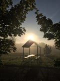 Beautiful sunrise in the park. the sun breaks through the morning mist and arbor royalty free stock photo Beautiful sunrise in the park. the sun breaks through the morning mist and arbor royalty free stock photo