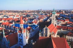 Beautiful super wide-angle sunny aerial view of Munich, Bayern, Bavaria, Germany with skyline and scenery beyond the city, seen fr stock images Beautiful super wide-angle sunny aerial view of Munich, Bayern, Bavaria, Germany with skyline and scenery beyond the city, seen fr stock images