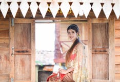 Beautiful Thai girl in Thai costume - wearing bride dress royalty free stock image Beautiful Thai girl in Thai costume - wearing bride dress royalty free stock image
