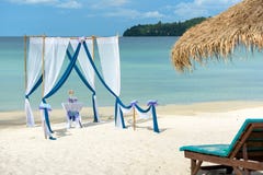 Beautiful tropical beach with decorated tent prepared for ceremony Royalty Free Stock Photo Beautiful tropical beach with decorated tent prepared for ceremony Royalty Free Stock Photo