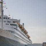 Beautiful view of a cruise ship anchored in the port of Rotterdam royalty free stock images Beautiful view of a cruise ship anchored in the port of Rotterdam royalty free stock images