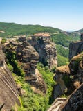 Beautiful view of the monastery Megala Meteora and its surrounding mountains in the region of Meteora, Greece royalty free stock images Beautiful view of the monastery Megala Meteora and its surrounding mountains in the region of Meteora, Greece royalty free stock images