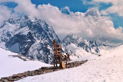 Beautiful view of mountain landscape and wooden throne on the mountain: mountain ranges, white clouds stock images Beautiful view of mountain landscape and wooden throne on the mountain: mountain ranges, white clouds stock images