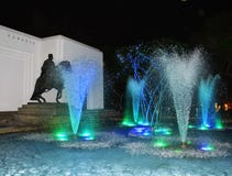 Watershow with blue lights on the water stock photos Watershow with blue lights on the water stock photos