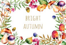 Beautiful watercolor card with text Bright Autumn: autumn royalty free illustration Beautiful watercolor card with text Bright Autumn: autumn royalty free illustration
