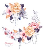 Beautiful winter collection with branches,cotton plants,flowers,strings of pearl. S,succulent,colorful leaves.2 winter bouquets for your unique design.Perfect royalty free illustration Beautiful winter collection with branches,cotton plants,flowers,strings of pearl. S,succulent,colorful leaves.2 winter bouquets for your unique design.Perfect royalty free illustration
