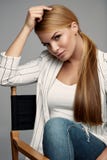 Beautiful Woman In Fashion Clothes With Makeup And Hairstyle royalty free stock photo Beautiful Woman In Fashion Clothes With Makeup And Hairstyle royalty free stock photo