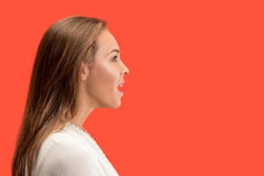 Beautiful woman looking suprised isolated on red Royalty Free Stock Photo Beautiful woman looking suprised isolated on red Royalty Free Stock Photo