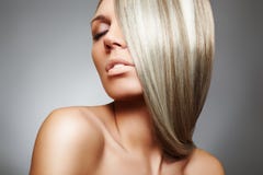Beautiful Woman Model With Long Blond Smooth Hair Stock Images Beautiful Woman Model With Long Blond Smooth Hair Stock Images