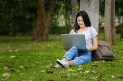 Beautiful Woman Of A Student Sitting With Laptop And Relaxing In Royalty Free Stock Images Beautiful Woman Of A Student Sitting With Laptop And Relaxing In Royalty Free Stock Images
