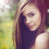 Beautiful Woman Portrait. Young Cheerful Girl With Long Brown Ha Stock Images Beautiful Woman Portrait. Young Cheerful Girl With Long Brown Ha Stock Images