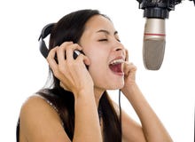 Beautiful Woman Singing In Studio Stock Images