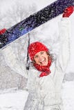 Beautiful woman with snowboard on the snow day royalty free stock image Beautiful woman with snowboard on the snow day royalty free stock image