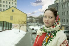 Beautiful Woman Wearing Russian Headscarf Stock Images Beautiful Woman Wearing Russian Headscarf Stock Images