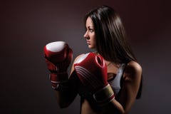 Beautiful Woman With The Boxing Gloves Royalty Free Stock Photo