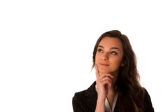 Beautiful young asian caucasian business woman looking in to cop stock photography Beautiful young asian caucasian business woman looking in to cop stock photography