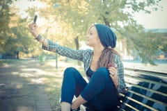 Beautiful Young Blonde Hipster Woman Selfie Stock Images