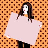 Beautiful young brunette woman holding a blank stock illustration Beautiful young brunette woman holding a blank stock illustration