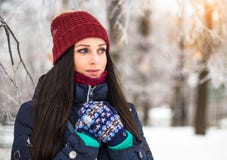 Beautiful young girl enjoy in winter park stock photography Beautiful young girl enjoy in winter park stock photography