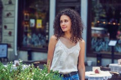 Beautiful young girl on a walk in the summer city royalty free stock images Beautiful young girl on a walk in the summer city royalty free stock images