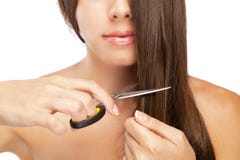 Beautiful Young Woman Cutting Her Hair Royalty Free Stock Photo