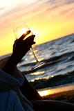 Beautiful Young Woman Drinking Wine On Beach Royalty Free Stock Photography Beautiful Young Woman Drinking Wine On Beach Royalty Free Stock Photography