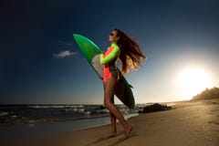Beautiful Young Woman Surfer Stock Photos