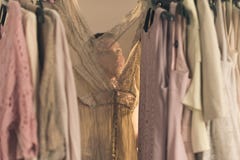 Beautiful young woman in the underwear choosing what to wear standing in front of her wardrobe early morning stock photo Beautiful young woman in the underwear choosing what to wear standing in front of her wardrobe early morning stock photo