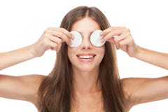 Beautiful Young Woman With Cotton Face Pads Stock Images