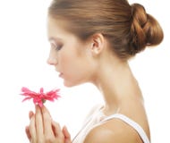 Beautiful Young Woman With Gerber Flower Royalty Free Stock Photo