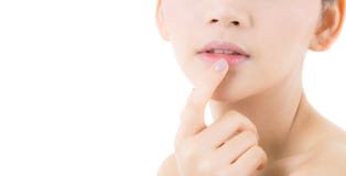 Beauty asian young woman with clean fresh skin touch lips. Stock Photos Beauty asian young woman with clean fresh skin touch lips. Stock Photos