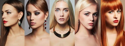 Beauty collage.Makeup,lipstick and eye shadow. Different beautiful girls stock image Beauty collage.Makeup,lipstick and eye shadow. Different beautiful girls stock image