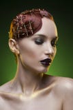 Beauty girl portrait on a green background stock images Beauty girl portrait on a green background stock images