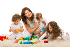Beauty Mom Playing With Her Kids Home Stock Image Beauty Mom Playing With Her Kids Home Stock Image