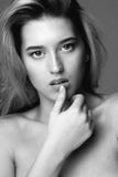 Beauty portrait of seductive blonde girl with perfect healthy skin and natural makeup. Black and white stock photos Beauty portrait of seductive blonde girl with perfect healthy skin and natural makeup. Black and white stock photos