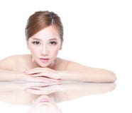 Beauty woman face with mirror reflection Stock Photo Beauty woman face with mirror reflection Stock Photo
