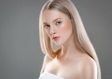 Beauty Woman Face Portrait. Beautiful Model Girl With Perfect Fr Royalty Free Stock Photography