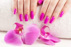 Beautyful-Maniküre mit Mücken-Händelwurz und Tuch. lizenzfreie stockfotos Beautyful-Maniküre mit Mücken-Händelwurz und Tuch. lizenzfreie stockfotos