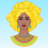 Beauté africaine Un portrait d'animation de la jeune femme de couleur dans un turban illustration de vecteur Beauté africaine Un portrait d'animation de la jeune femme de couleur dans un turban illustration de vecteur