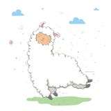 Beaux lama/guanaco sautants mignons sur un pré vert avec des nuages Carte de source illustration stock Beaux lama/guanaco sautants mignons sur un pré vert avec des nuages Carte de source illustration stock